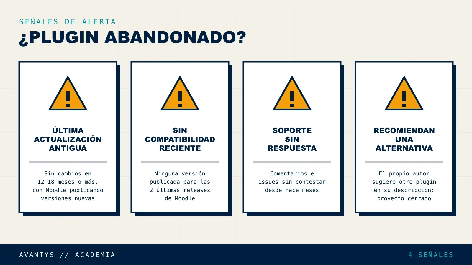 Señales de que un plugin de Moodle está abandonado